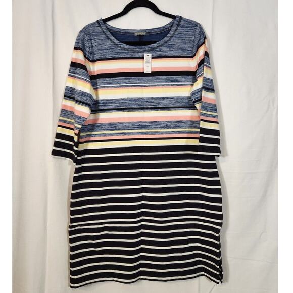 New Talbots 1XP $90 Colorful Stripe Cotton Blend Midi Beach Coastal Knit Dress - Picture 3 of 10